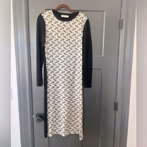 Vintage Tory Burch Black and Cream Long Sleeve Dress